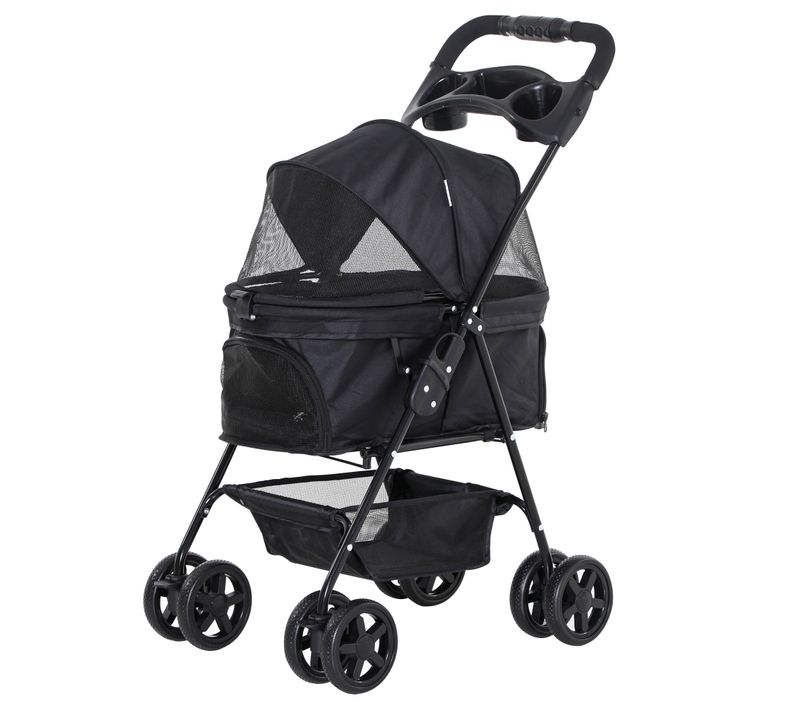 Poussette Buggy Pliable Chien Chat Panier Rangement 4 Roues