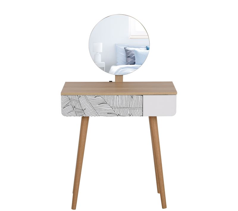 Coiffeuse Design Scandinave Tiroir Et Grand Miroir Blanc