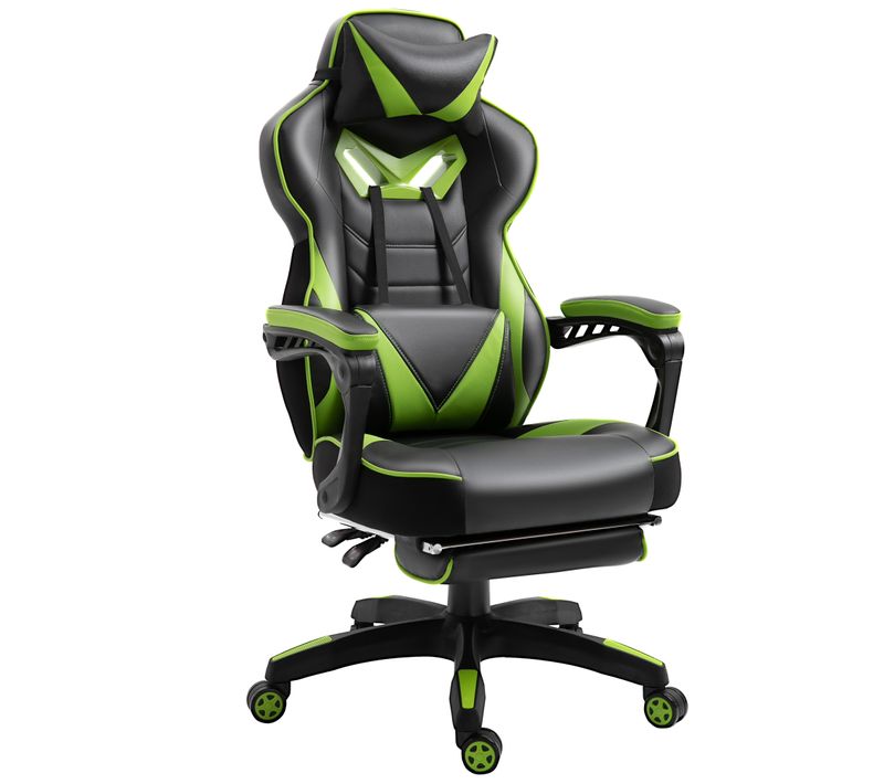 Fauteuil De Bureau Gamer Inclinable Repose-pied Coussins Revêtement Synthétique