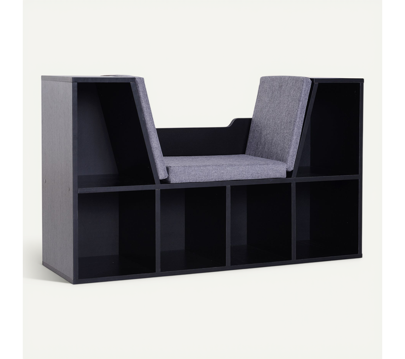 Bibliothèque Banc 2 En 1 - 6 Casiers Coussins Inclus