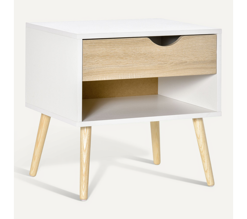 Chevet Design Scandinave Avec Niche Blanc Aspect Chêne Clair