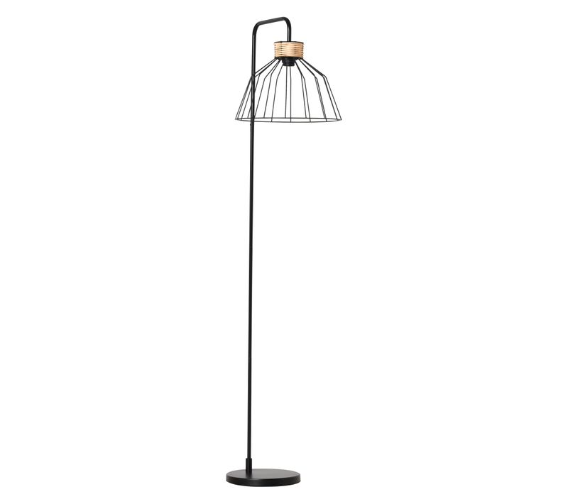 Lampadaire Design Industriel Grillagé Et Arqué Métal Noir Rotin