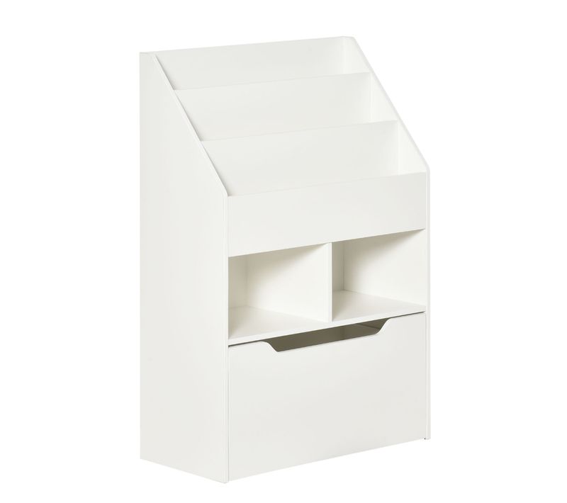 Bibliothèque 3 Étagères 2 Niches Tiroir Blanc