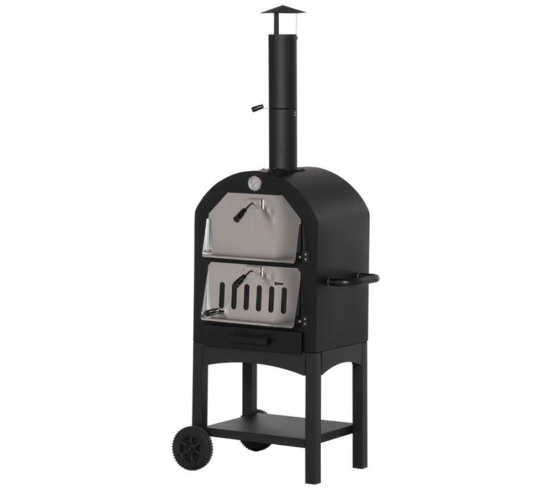 Four à Pizza Extérieur Au Charbon De Bois Acier Au Carbone Noir Gris