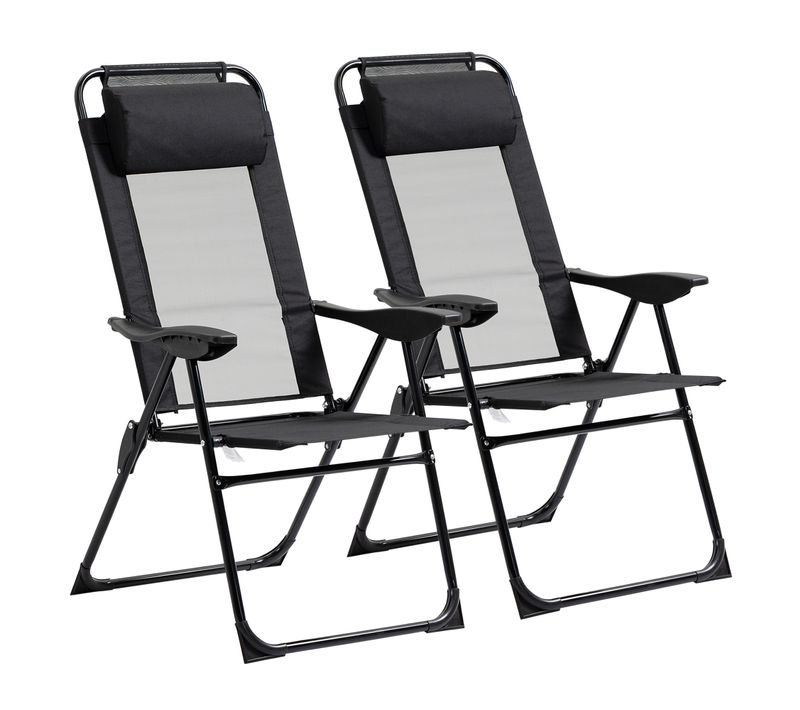 Lot De 2 Chaises De Jardin Camping Pliables Acier Textilène