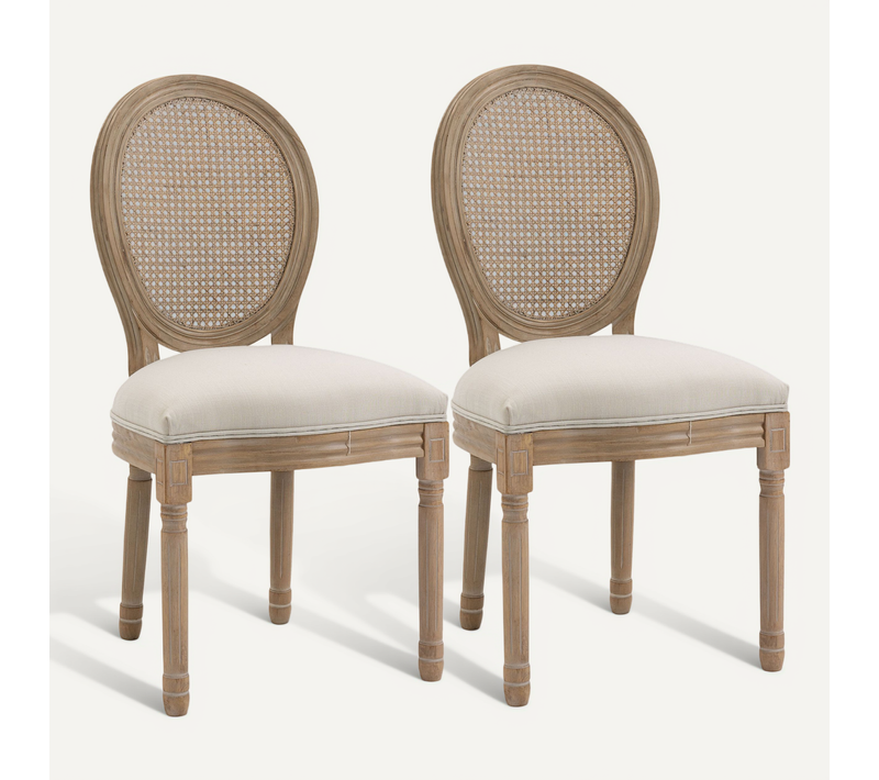 Lot De 2 Chaises Médaillon Louis Xvi Cannage Et Aspect Lin