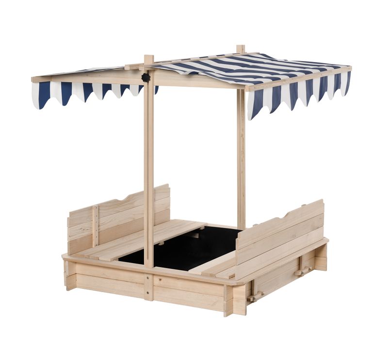 Bac à Sable Carré En Bois Pour Enfant Bancs Couvercle Auvent Réglable