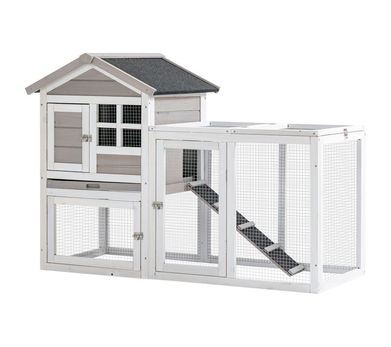 Clapier Cage à Lapins Cottage Bois Sapin Gris Blanc