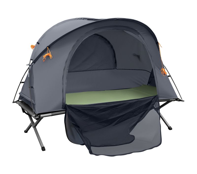 Ensemble Tente De Camping 3 En 1 Avec Lit De Camp, Tente, Matelas Gonflable Gris