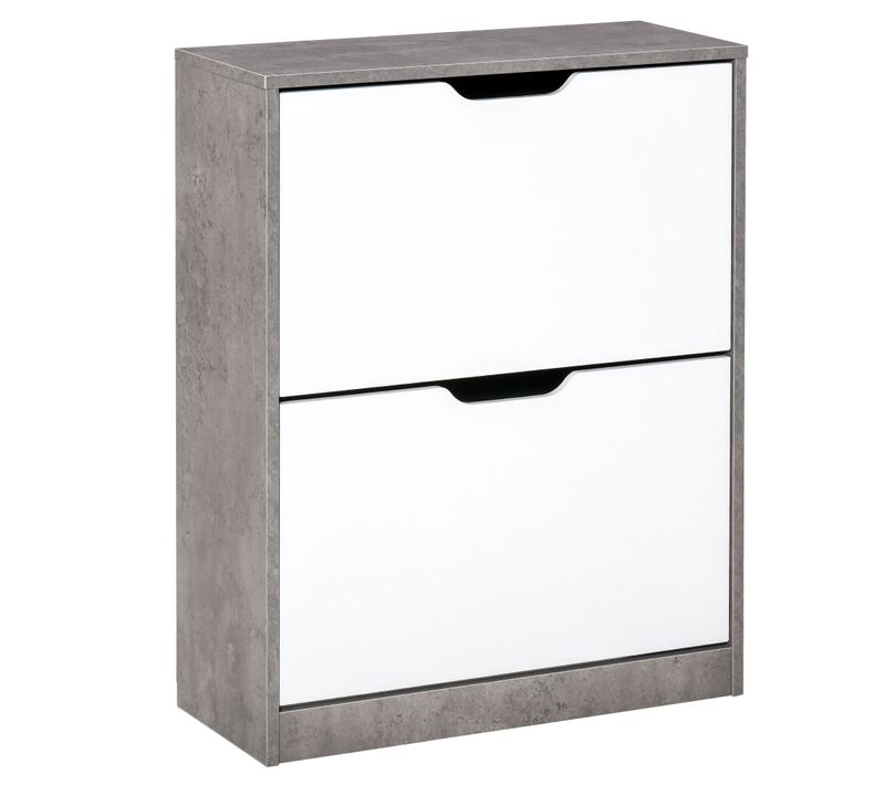 Armoire Chaussures 2 Portes Abattantes Blanc Béton Ciré