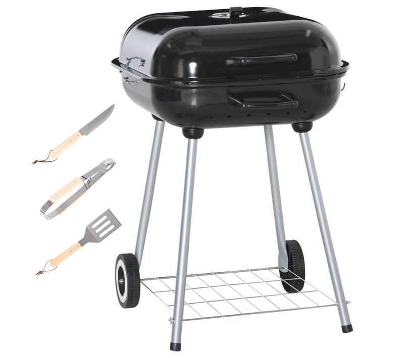 Barbecue à Charbon - Nombreux Accessoires - Acier Émaillé Noir