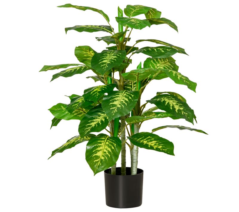 Plante Artificielle Calathea H. 95 Cm Feuilles Réalistes Pot Inclus
