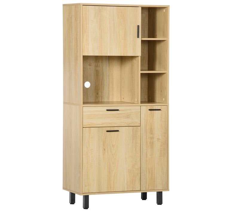 Armoire De Cuisine 3 Portes, 4 Niches, Tiroir Aspect Bois Clair