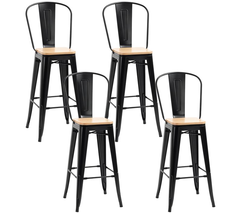 Lot De 4 Tabourets De Bar Industriel Avec Dossier Repose-pied
