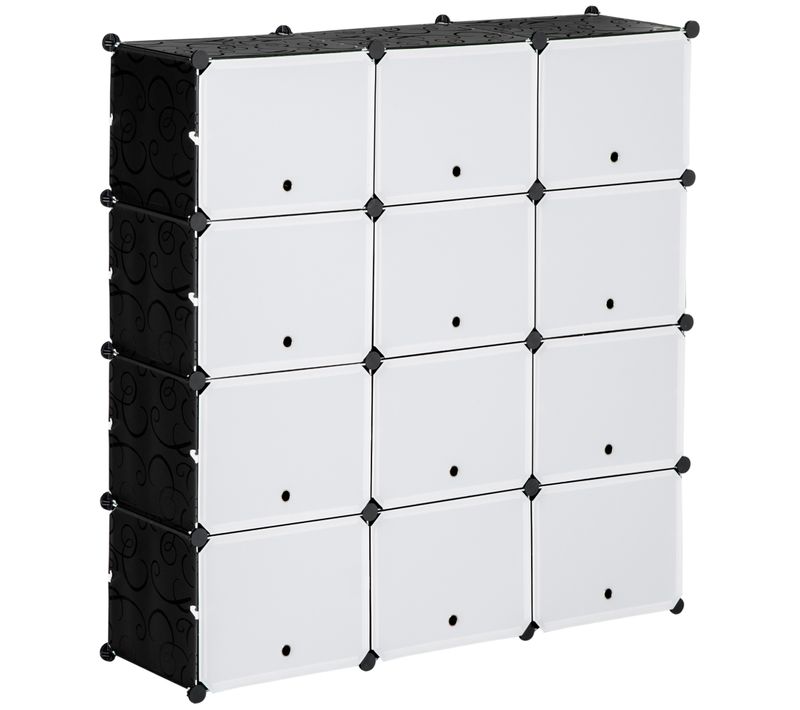 Meuble à Chaussures Modulable 12 Casiers Pp Noir Blanc