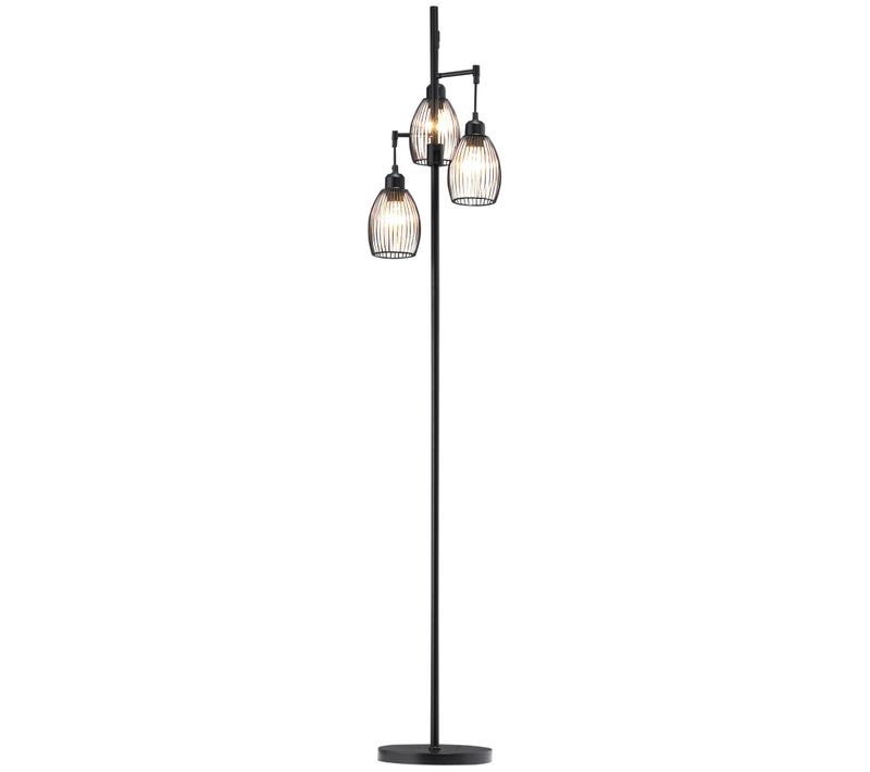 Lampadaire Design Industriel 3 Têtes Métal Filaire Acier -  Noir