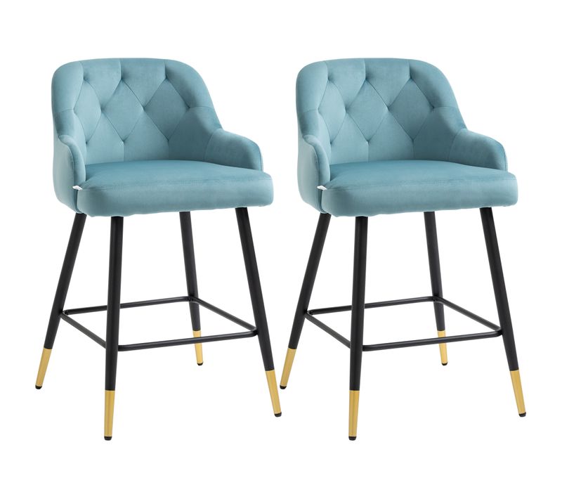 Lot De 2 Tabourets De Bar Design Chesterfield Effet Capitonné Bleu