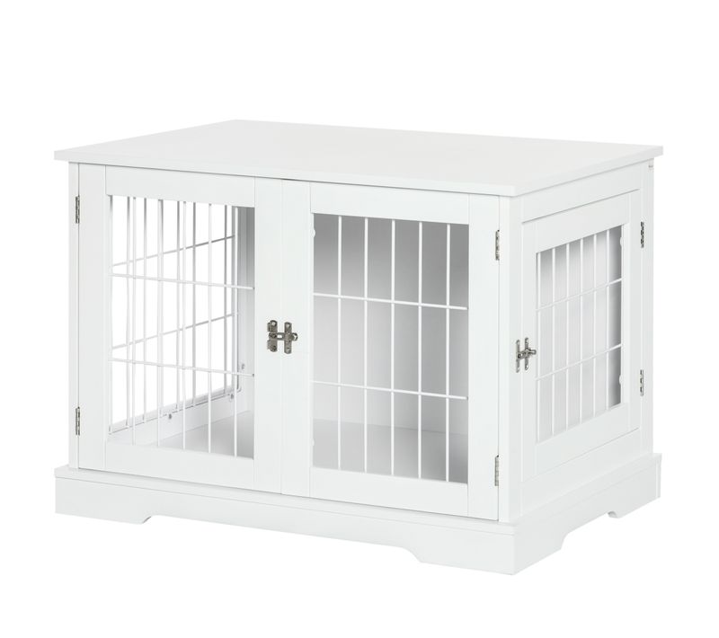 Cage Pour Chien Animaux Table D'appoint 2 En 1 Blanc