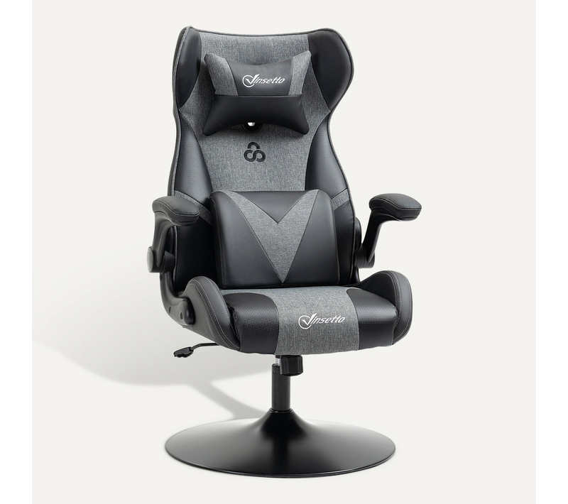 Fauteuil Gaming Réglable Tétière Coussin Accoudoirs Relevables Gris Noir