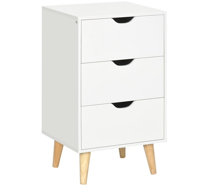 Chiffonnier 3 Tiroirs Design Scandinave Piètement Bois Pin Panneaux Blanc