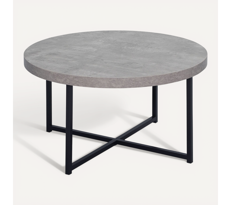 Table Basse Ronde Design Métal Noir Effet Béton Ciré