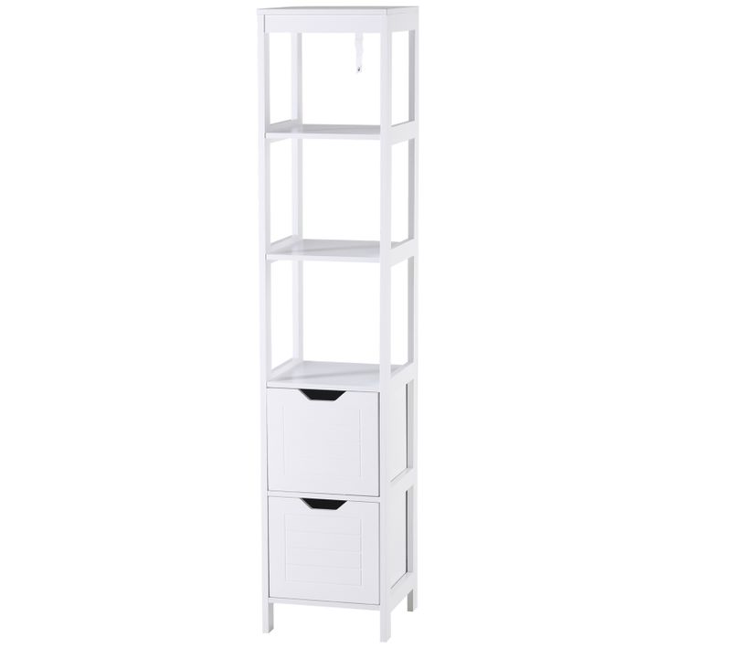 Meuble Colonne Rangement Salle De Bain H144 Cm 2 Tiroirs 3 étagères Blanc