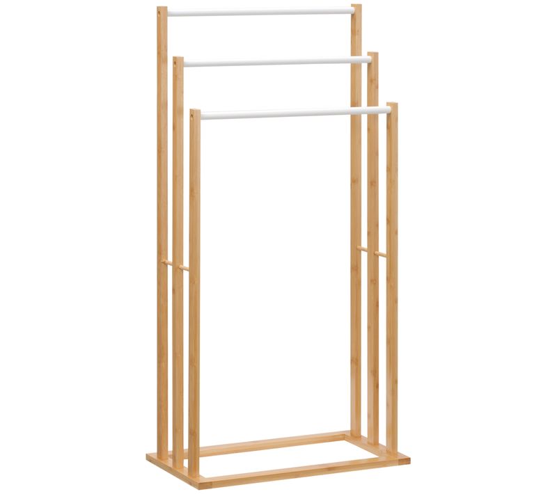 Porte-serviette Autoportant 3 Barres Bambou Acier Blanc