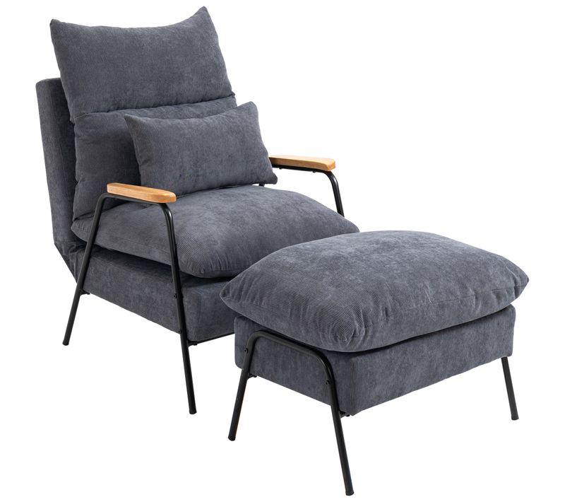Fauteuil Lounge Néo-rétro Inclinable Avec Repose-pied Velours Cotelé