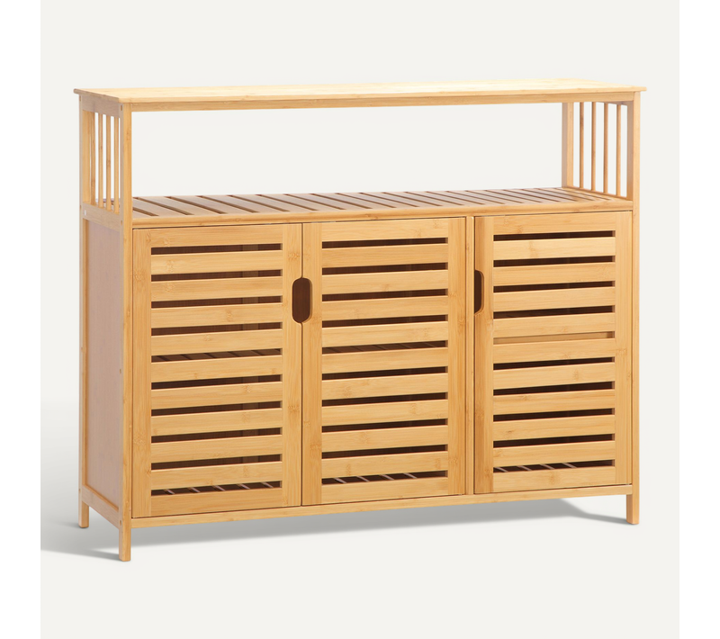 Buffet 3 Portes 4 étagères Bois Bambou à Lattes Style Naturel