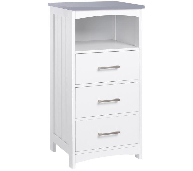 Meuble Colonne Salle De Bain - 3 Tiroirs, Niche - Blanc Gris