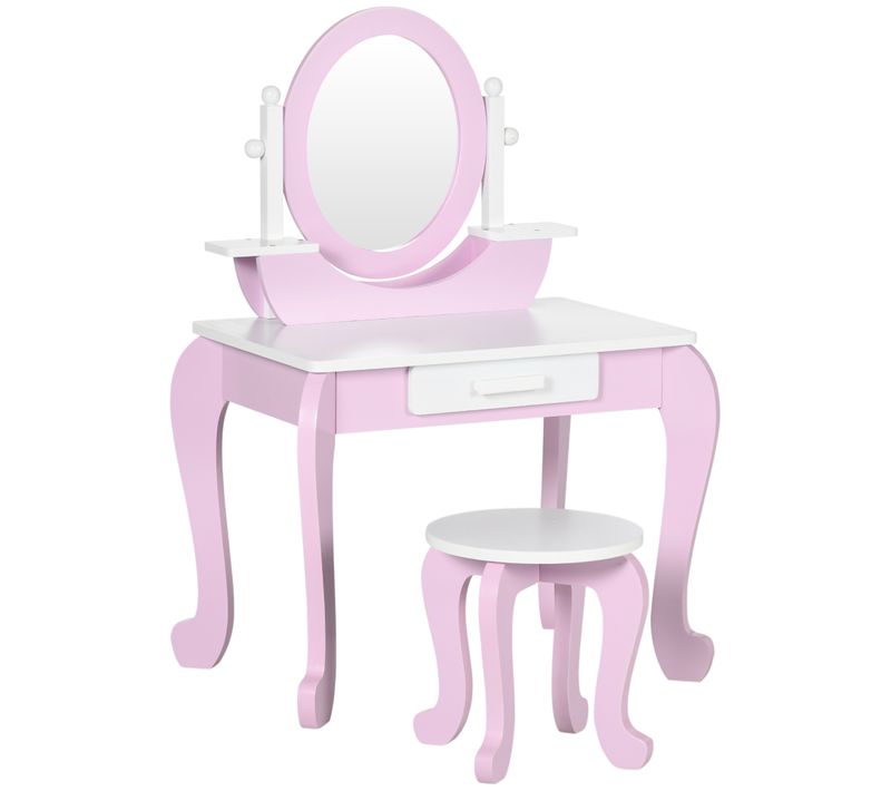 Coiffeuse Enfant Et Tabouret Design Girly Blanc Rose