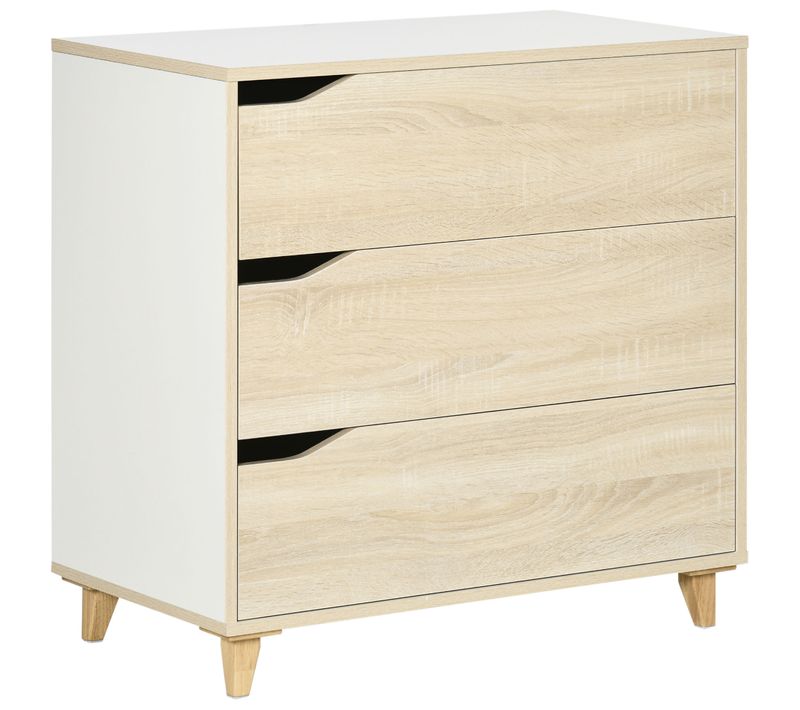 Commode Design Scandinave 3 Tiroirs Blanc Aspect Bois Clair