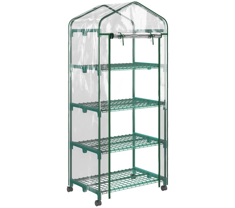 Serre De Jardin Balcon Sur Roulettes 4 étagères Avec Porte Zippée