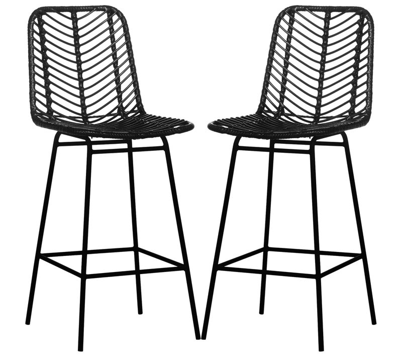Lot De 2 Tabourets De Bar Style Colonial Résine Aspect Rotin