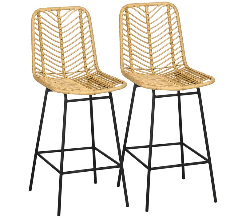 Lot De 2 Tabourets De Bar Style Colonial Résine Aspect Rotin