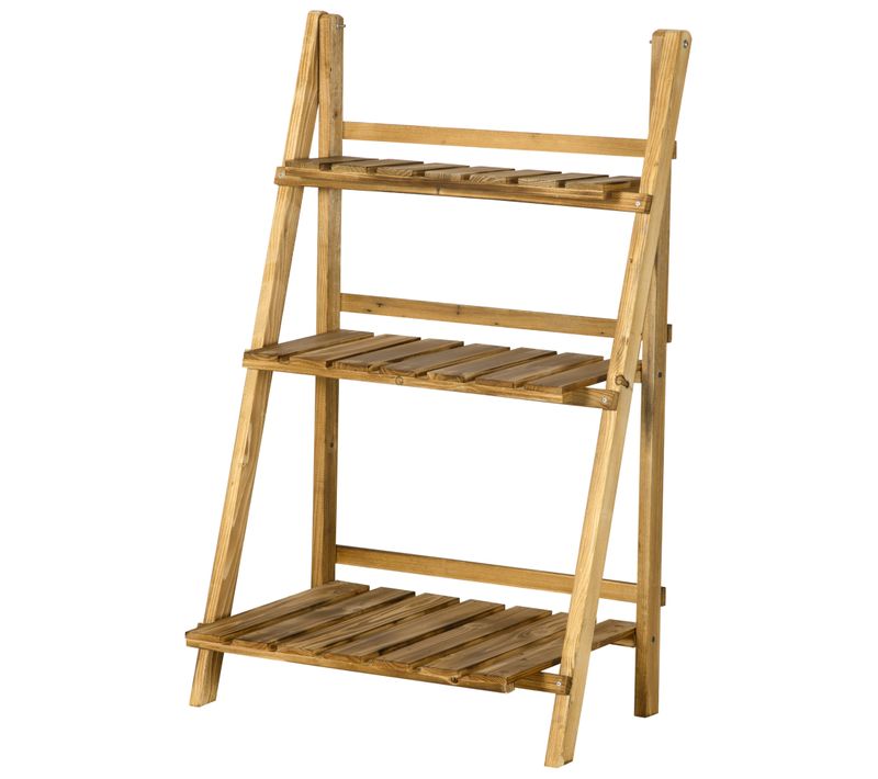 Etagère échelle à Fleurs Pliable 3 Niveaux Sapin Traité Carbonisation