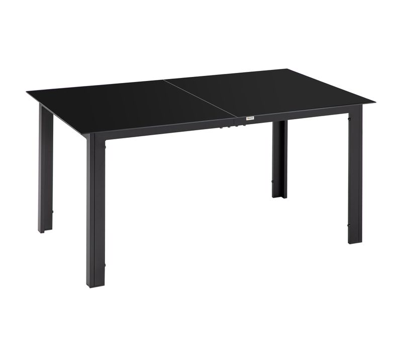 Table De Jardin 6 Personnes Alu. Plateau Verre Trempé Noir