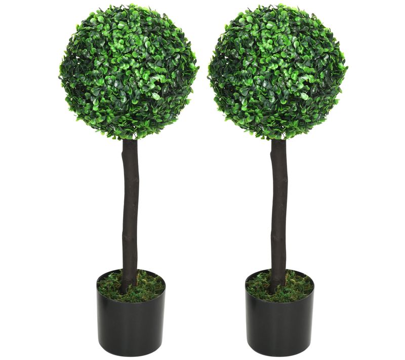 Lot De 2 Buis Artificiels Topiaires Boules Avec Pots