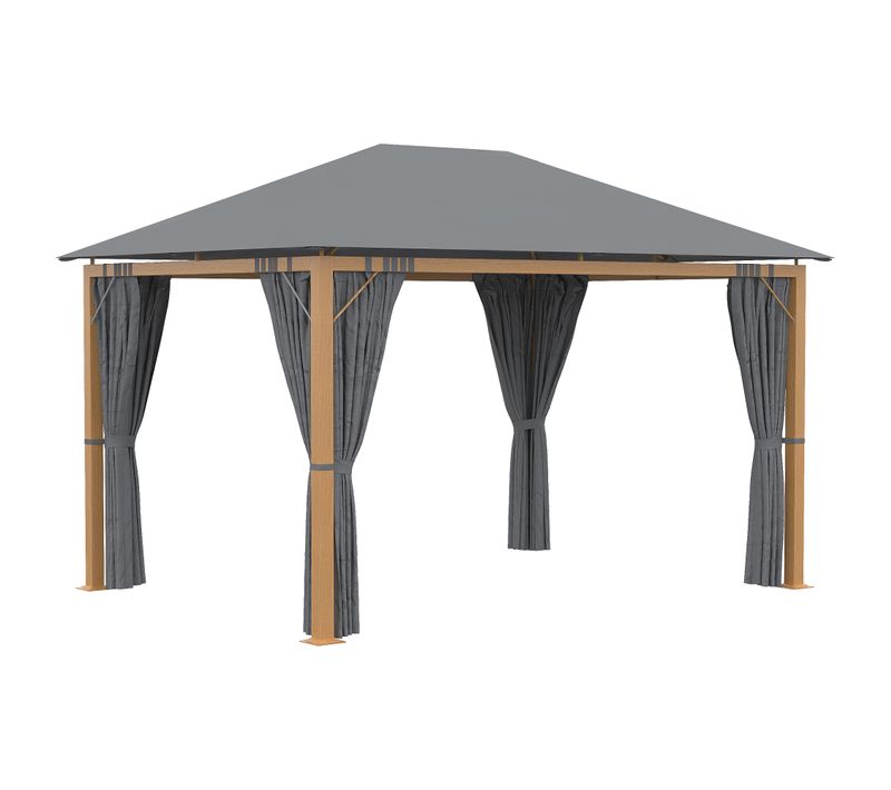 Pavillon De Jardin Dim. 3,97l X 2,97l X 2,8h M Alu. Aspect Bois Polyester Gris