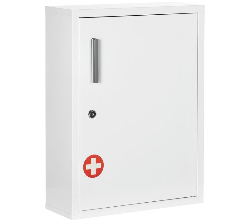Armoire à Pharmacie Verrouillable 2 Étagères 2 Clés Logo Croix Acier
