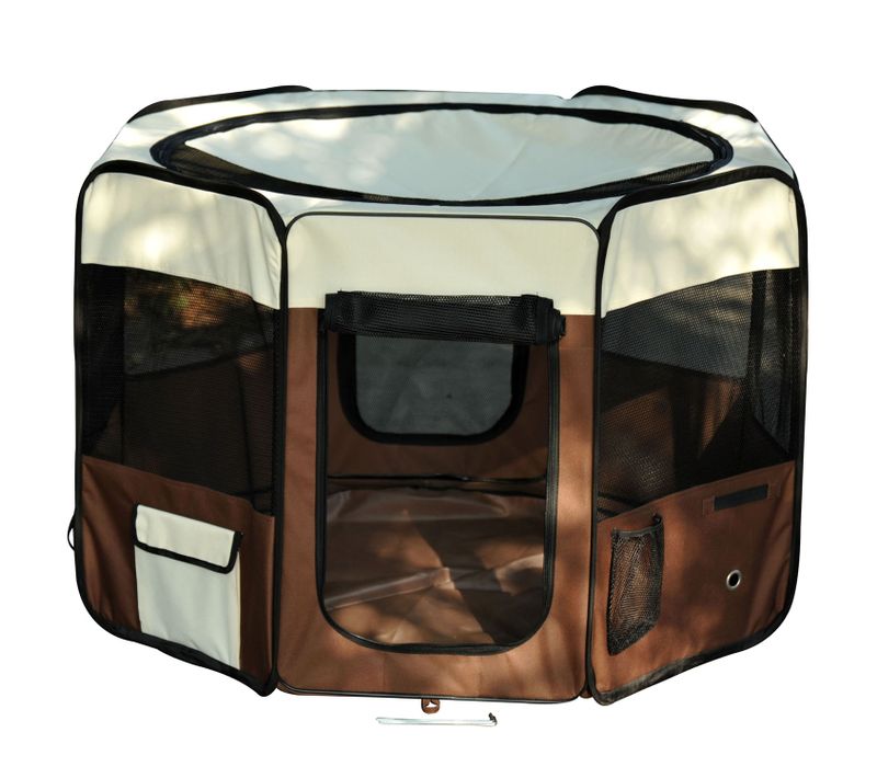 Parc Enclos Pliable Chien Chat Sac Transport Inclus Marron Beige