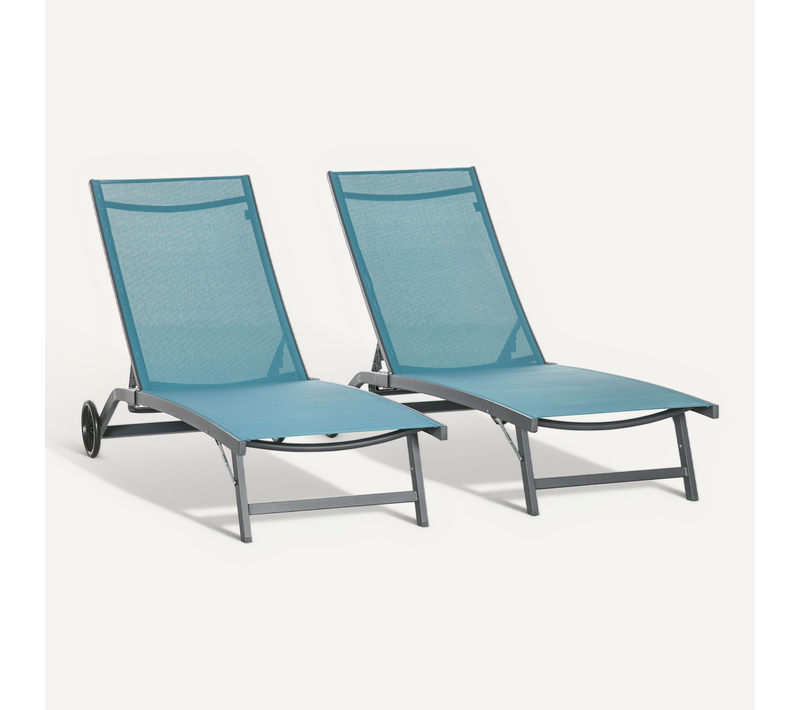 Lot De 2 Bains De Soleil Inclinables 2 Roues