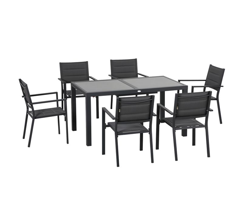 Ensemble De Jardin 6 Personnes Table Extensible Plateau Verre Trempé Gris