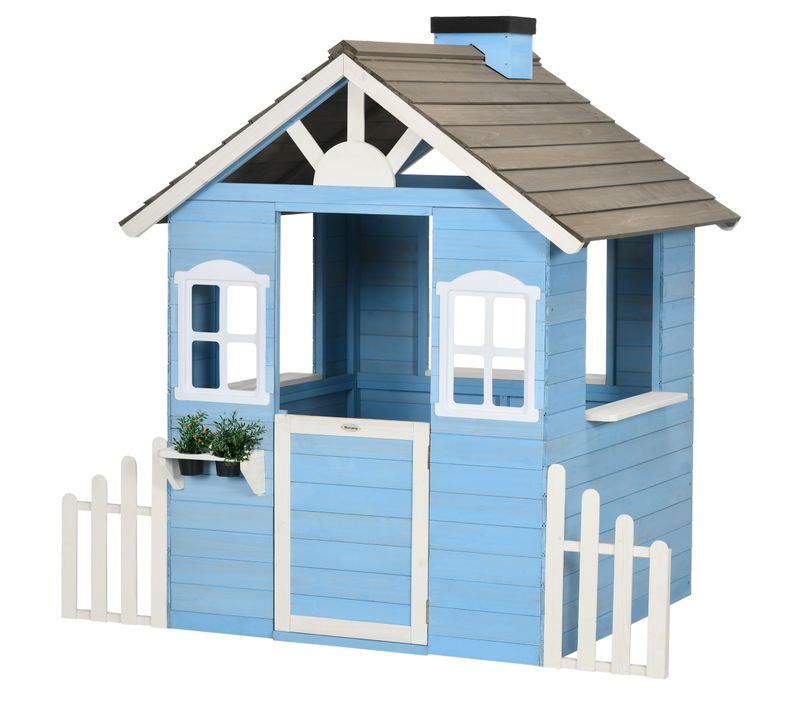 Maisonnette De Jeux Enfant - Bois Sapin Bleu Blanc Gris