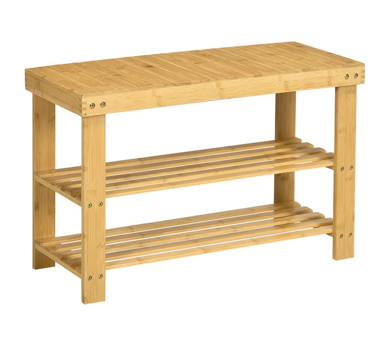 Banc à Chaussures 2 Étagères Bois Bambou