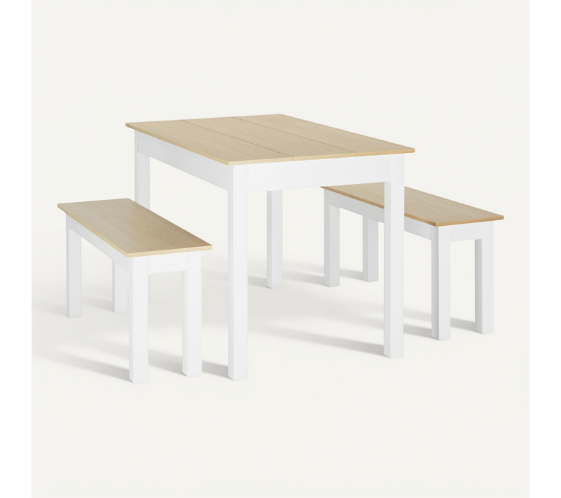 Ensemble Table à Manger 3 Pièces 4-6 Personnes Blanc Aspect Bois Clair