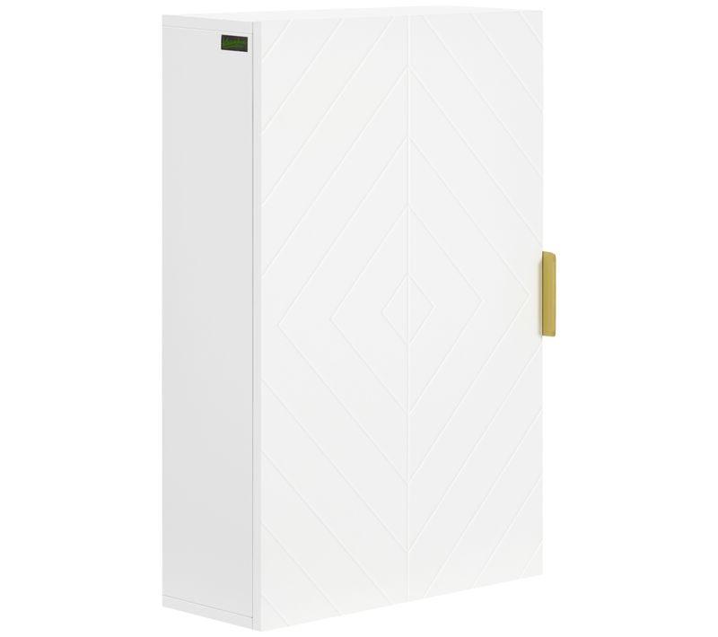 Armoire Murale De Salle De Bain Poignée Métal Doré Mdf Blanc