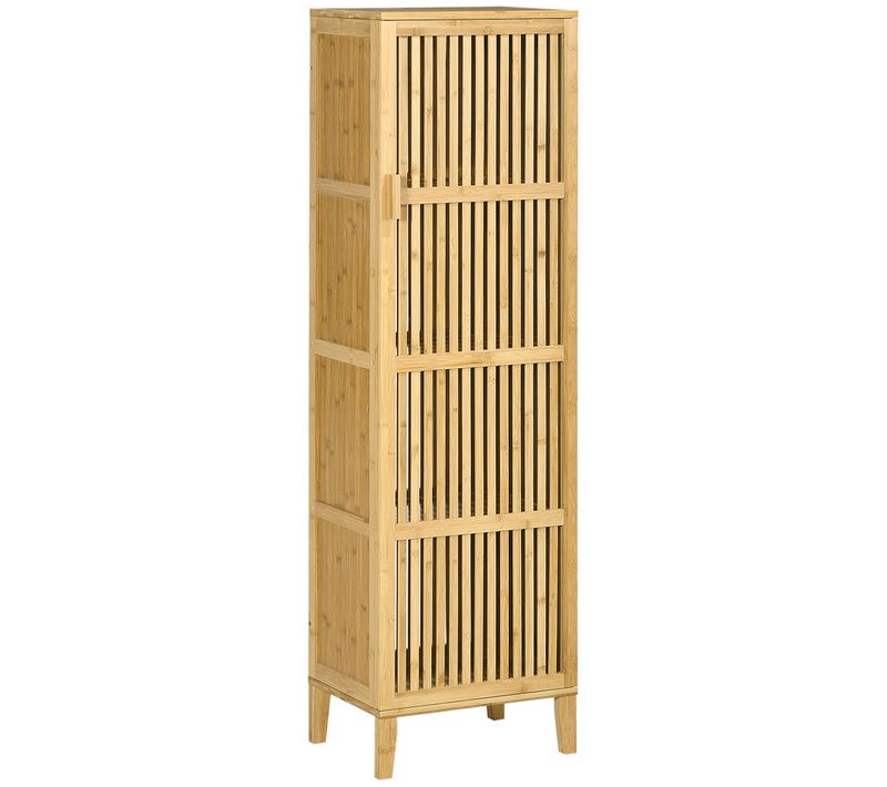 Buffet Rangement Porte 3 étagères Bois De Bambou Verni