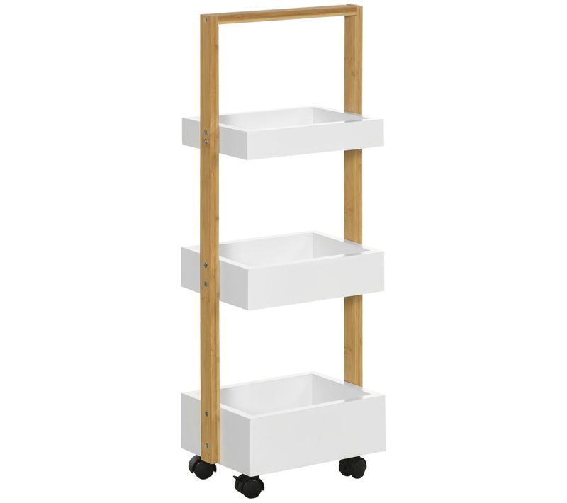 Desserte 3 Compartiments Mdf Blanc Structure Bambou Verni