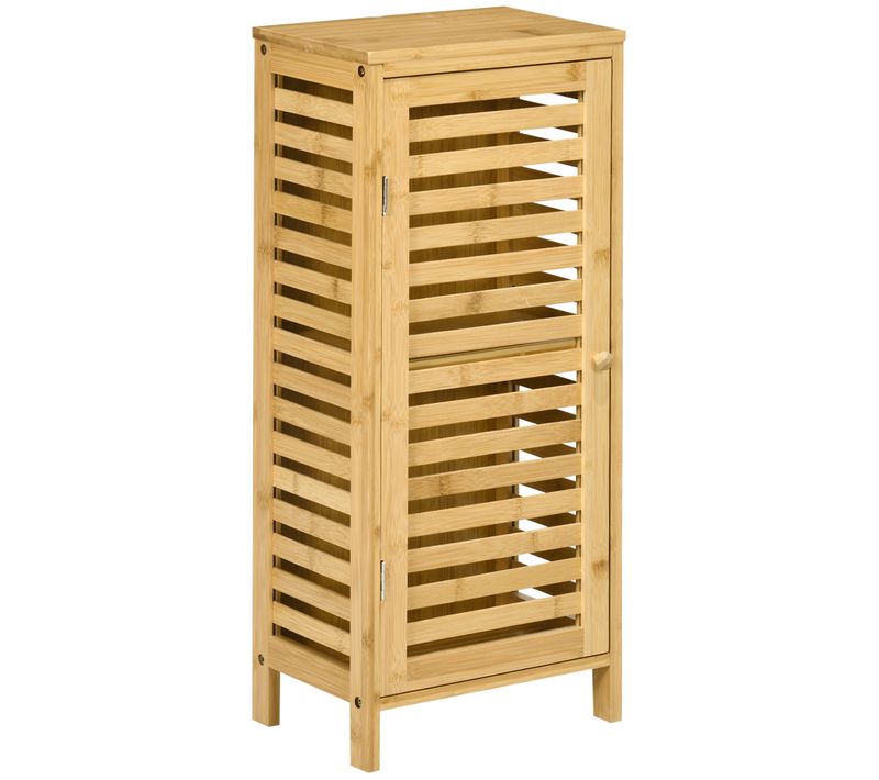 Meuble Bas De Salle De Bain Porte Étagère Bois De Bambou Verni